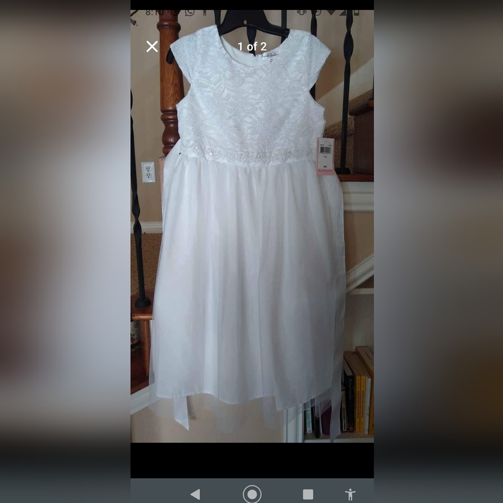 White Formal Dress Easter Wedding Flower Girl First Communion Girls Size 14 NWT - Picture 2 of 3